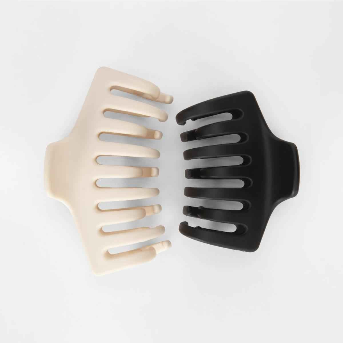 OXX Haircare 2 Pack Bone and Black Medium and Small Barrel Triple Grip Claw Hair Clips
