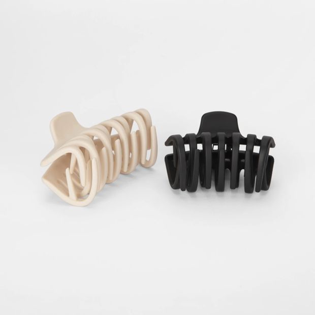 OXX Haircare 2 Pack Bone and Black Medium and Small Barrel Triple Grip Claw Hair Clips