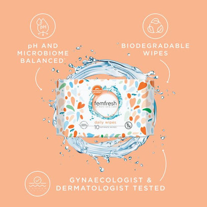 Femfresh Intimate Skincare Daily Wipes, 10 Pack - Aloe Vera & Calendula Extracts