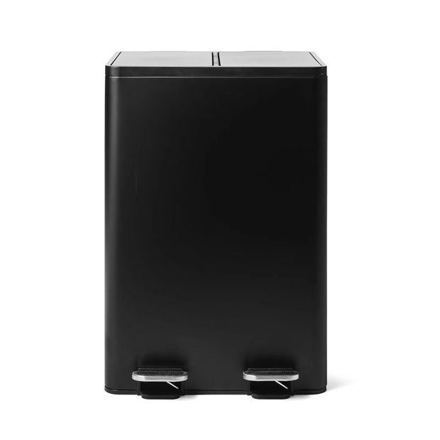2 Compartment Matte Black Recycle Bin, 40L - Anko