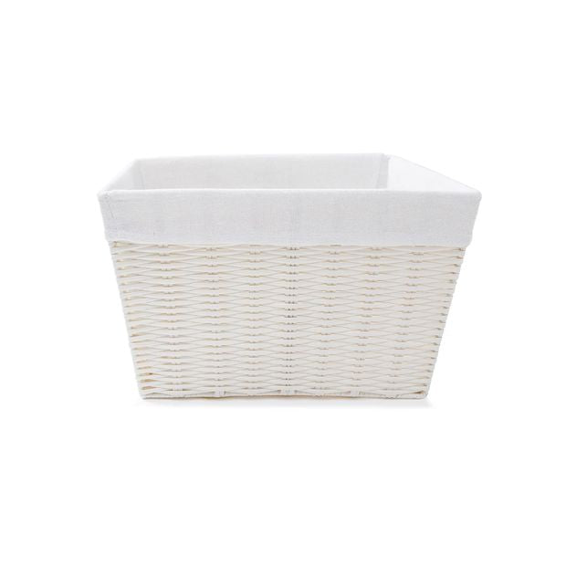 Rattan Look Basket with Liner, Medium, White - Anko