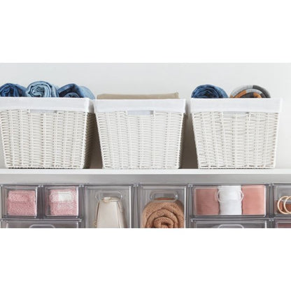 Rattan Look Basket with Liner, Medium, White - Anko