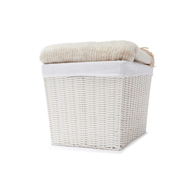 Rattan Look Basket with Liner, Large, White - Anko