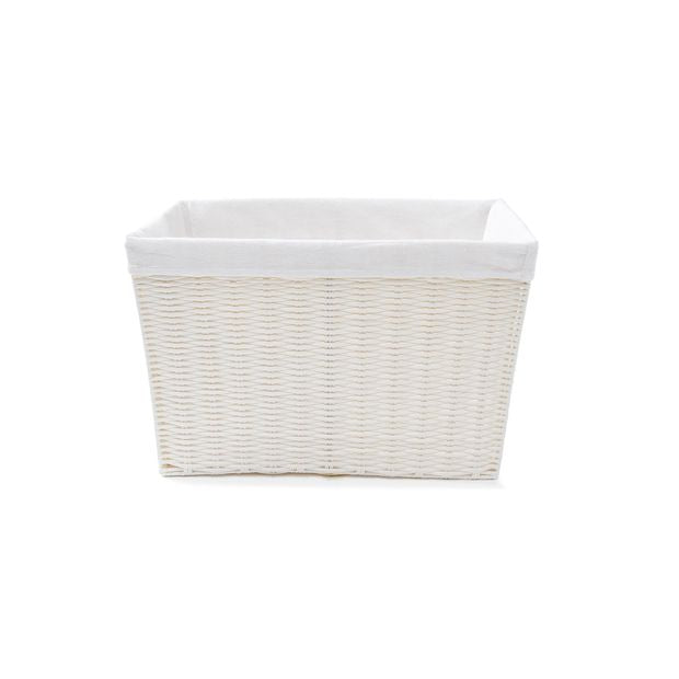 Rattan Look Basket with Liner, Large, White - Anko