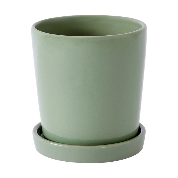 Plant Pot with Saucer, Green - Anko