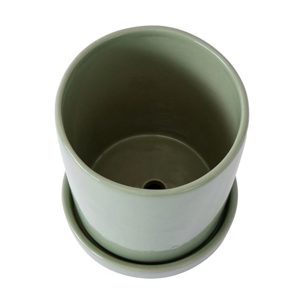 Plant Pot with Saucer, Green - Anko