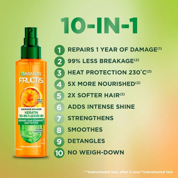 Garnier Fructis 10-in-1 Leave-In Damage Eraser Spray 150ml - Amla Oil & Plant Keratin