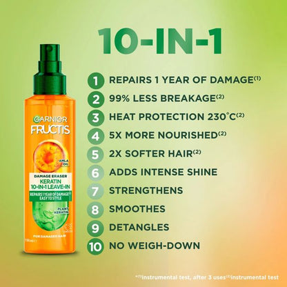 Garnier Fructis 10-in-1 Leave-In Damage Eraser Spray 150ml - Amla Oil & Plant Keratin