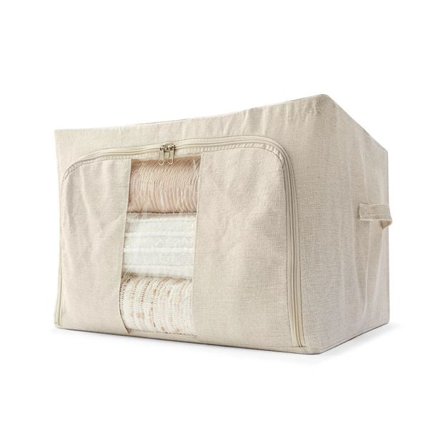 Linen Look Collapsible Box with Window, Large, Beige - Anko