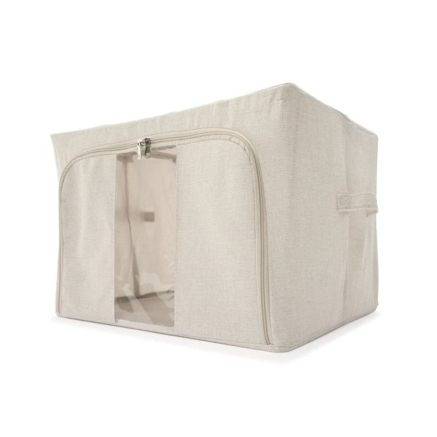 Linen Look Collapsible Box with Window, Large, Beige - Anko