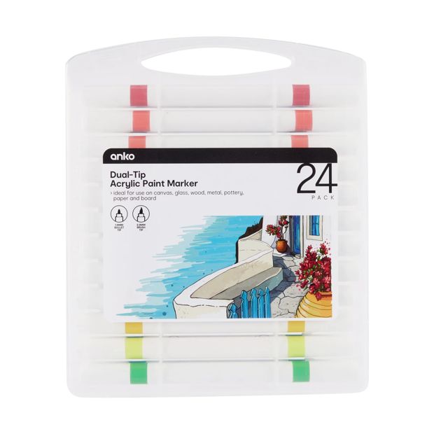 Dual-Tip Acrylic Paint Markers, 24 Pack - Anko