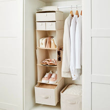 Linen Look Hanging Shelving with Drawers, Beige - Anko