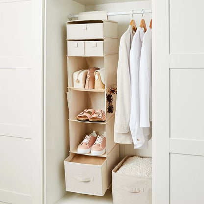 Linen Look Hanging Shelving with Drawers, Beige - Anko