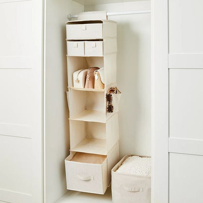 Linen Look Hanging Shelving with Drawers, Beige - Anko