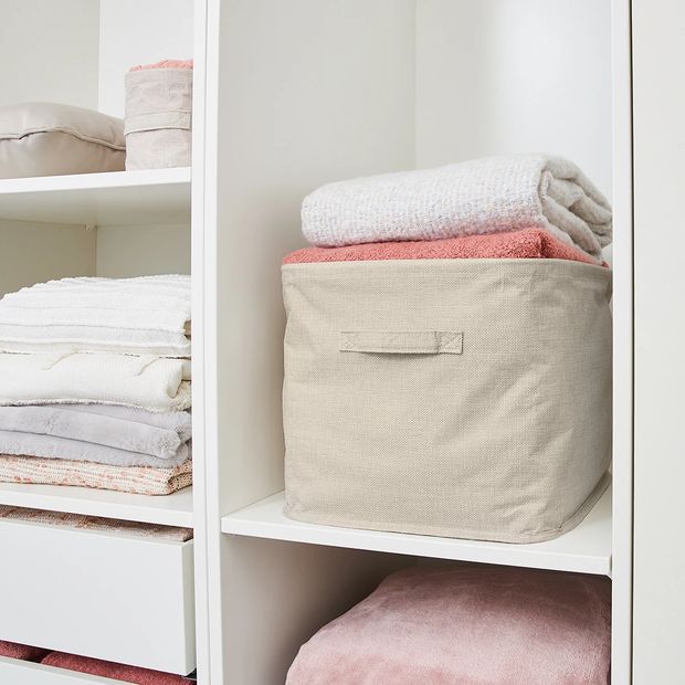 Linen Look Open Storage Box, Beige - Anko