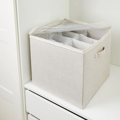 Linen Look Storage Box with Dividers, Beige - Anko