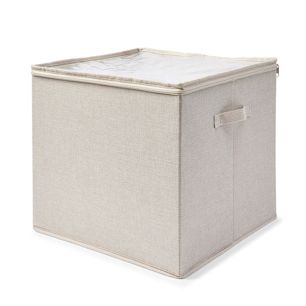 Linen Look Storage Box with Dividers, Beige - Anko
