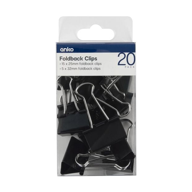 20 Pack Foldback Clips - Anko