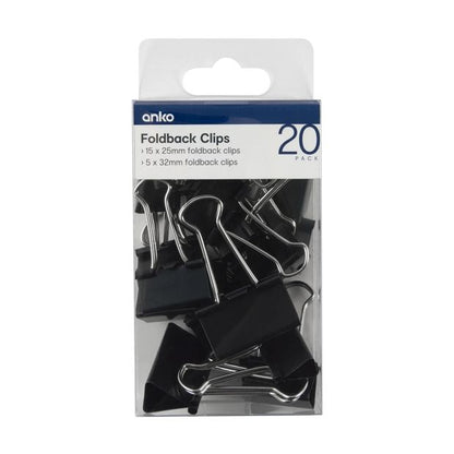 20 Pack Foldback Clips - Anko