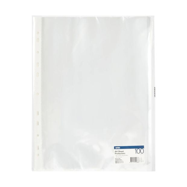 100 Pack A4 Sheet Protectors, Clear - Anko