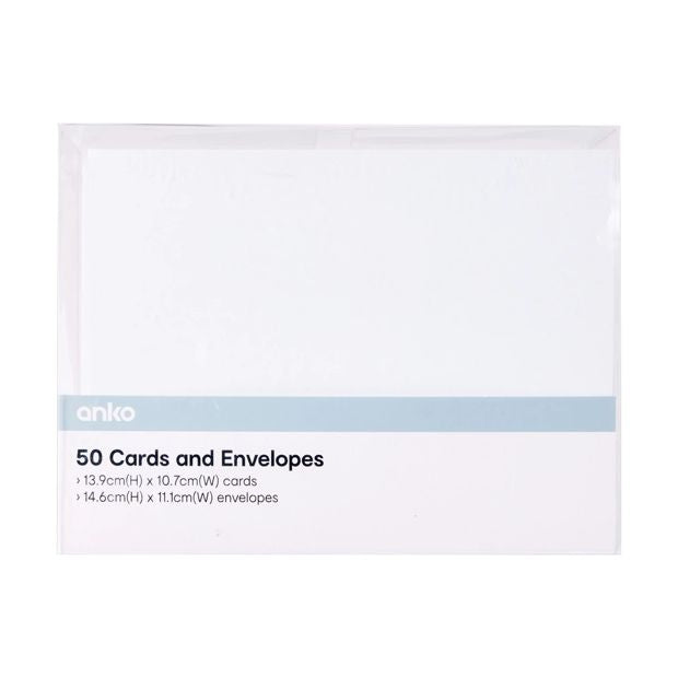 Cards and Envelopes, 50 Pack, White - Anko