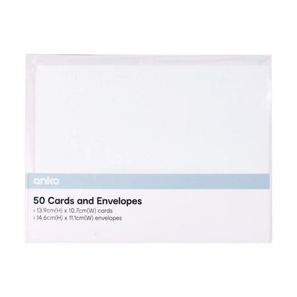 Cards and Envelopes, 50 Pack, White - Anko