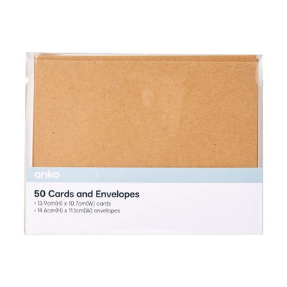 Cards with Envelopes, 50 Pack, Kraft - Anko