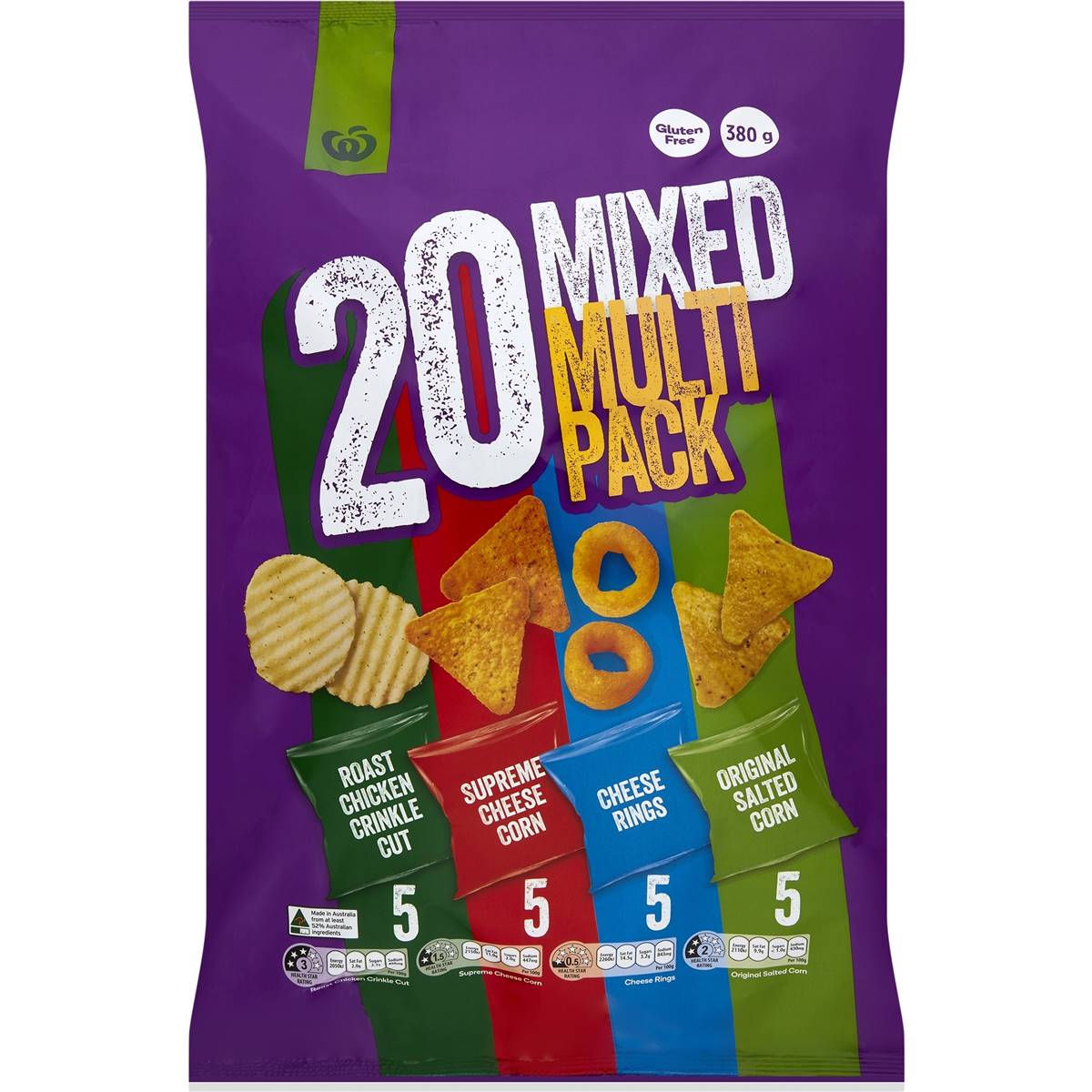 Woolworths Chips Variety Pack 20 Pack 380g