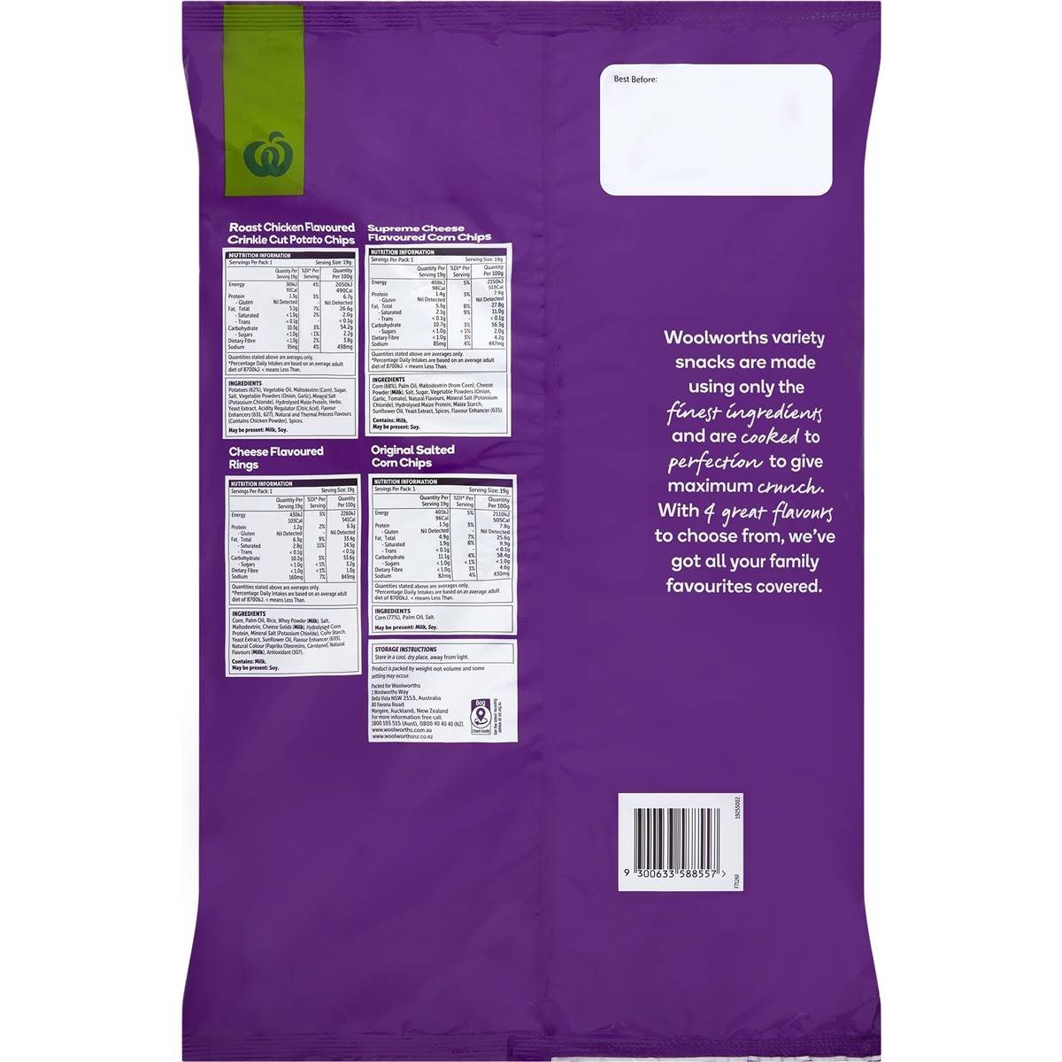 Woolworths Chips Variety Pack 20 Pack 380g