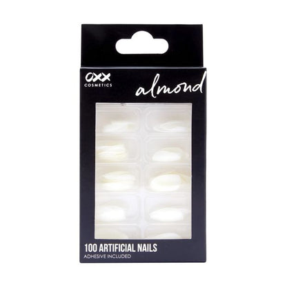 100 Pack Artificial Nails with Adhesive, Almond Shape, Clear - OXX Cosmetics