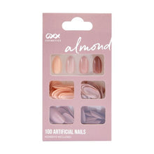 100 Pack Artificial Nails with Adhesive, Almond Shape, Nude - OXX Cosmetics