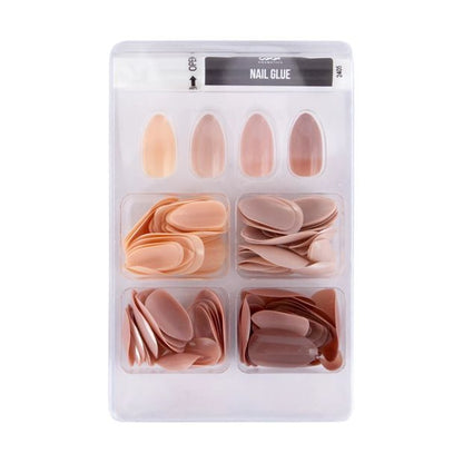100 Pack Artificial Nails with Adhesive, Almond Shape, Nude - OXX Cosmetics
