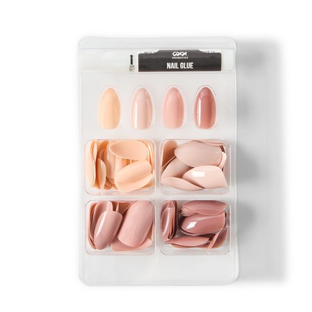100 Pack Artificial Nails with Adhesive, Almond Shape, Nude - OXX Cosmetics