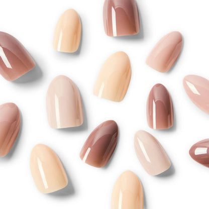 100 Pack Artificial Nails with Adhesive, Almond Shape, Nude - OXX Cosmetics
