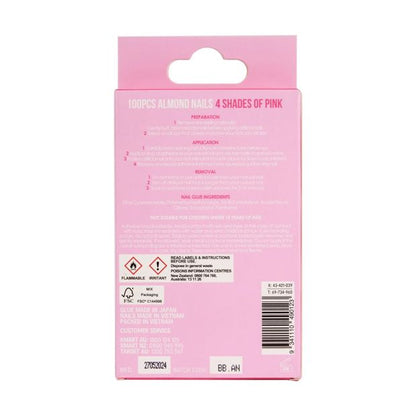 100 Pack Artificial Nails with Adhesive, Almond Shape, Pink - OXX Cosmetics