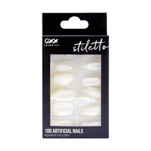 100 Pack Artificial Nails with Adhesive, Stiletto Shape, Clear - OXX Cosmetics