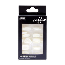 100 Pack Artificial Nails with Adhesive, Coffin Shape, Clear - OXX Cosmetics