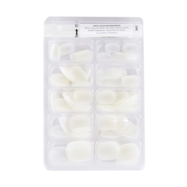 100 Pack Artificial Nails with Adhesive, Short Square Shape, Clear - OXX Cosmetics