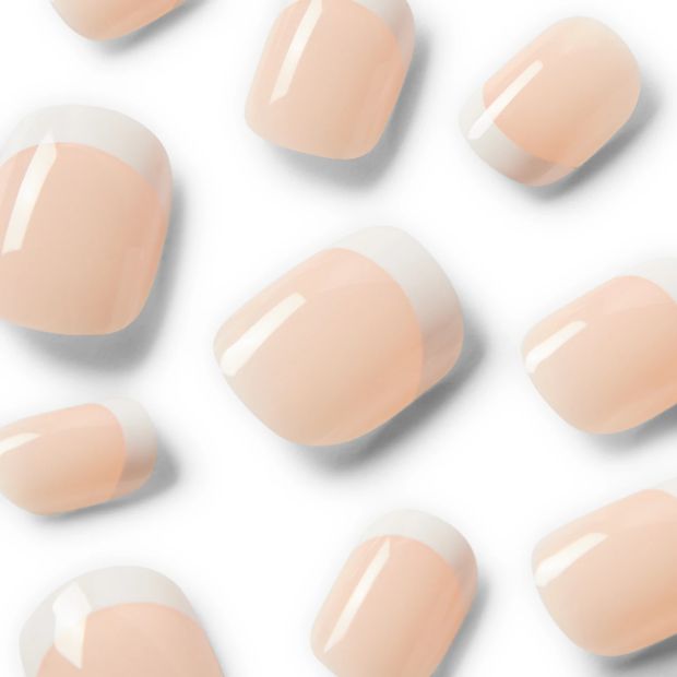 100 Pack Artificial Nails with Adhesive, Short Square Shape, French Tip - OXX Cosmetics