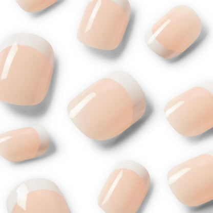 100 Pack Artificial Nails with Adhesive, Short Square Shape, French Tip - OXX Cosmetics