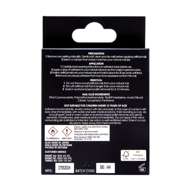 24 Pack Artificial Nails with Adhesive, Squareletto Shape, Pink Glitter - OXX Cosmetics
