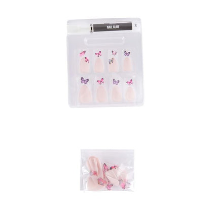 24 Pack Artificial Nails with Adhesive, Squareletto Shape, Butterflies - OXX Cosmetics