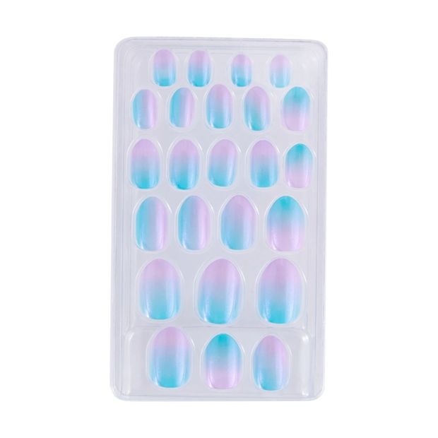 24 Pack Kids Pre-Glued Stick-On Nails, Blue and Lilac Glazed Ombre - OXX Junior