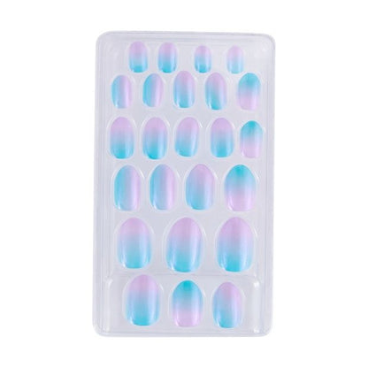 24 Pack Kids Pre-Glued Stick-On Nails, Blue and Lilac Glazed Ombre - OXX Junior