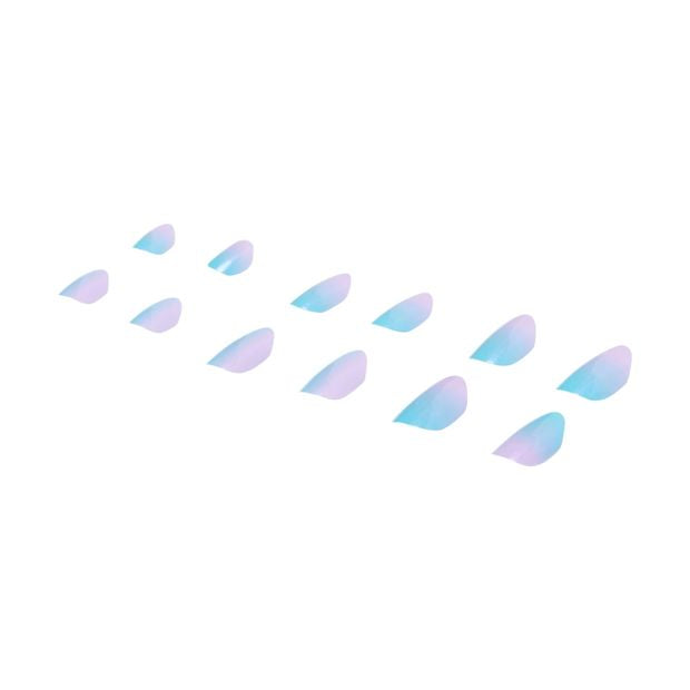 24 Pack Kids Pre-Glued Stick-On Nails, Blue and Lilac Glazed Ombre - OXX Junior
