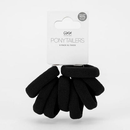 8 Pack Ponytailers, Black, Extra Large Thick - OXX Haircare