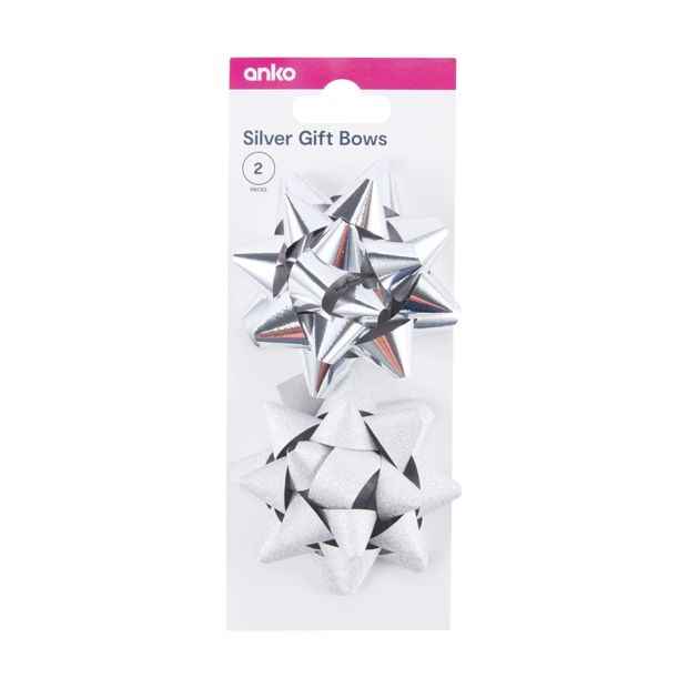 2-Piece Decorative Gift Bows, Silver Finish