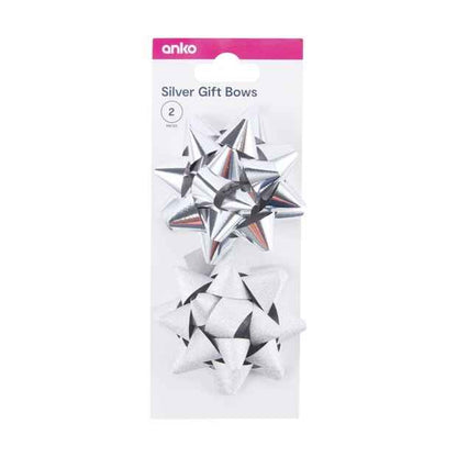 2-Piece Decorative Gift Bows, Silver Finish