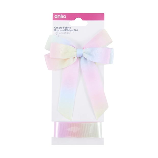 2 Piece Fabric Bow and Ribbon Set, Ombre - Anko