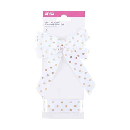 2 Piece Fabric Bow and Ribbon Set, Gold Dot - Anko